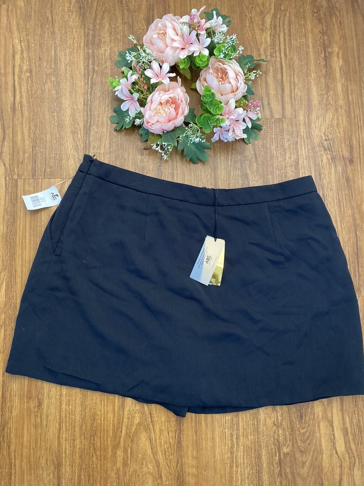 ABS Allen B Schwartz Black Polyester A-Line Skirted Shorts with Pockets Size XL NWT-image