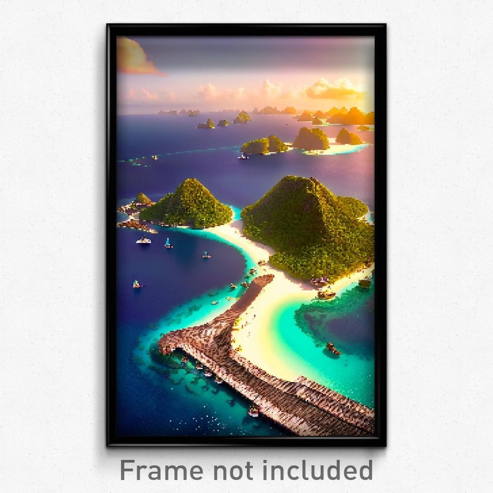 Pixel Art Poster Busy Archipelago 8 Bit Psychedelic Trippy Video Game Wall Print