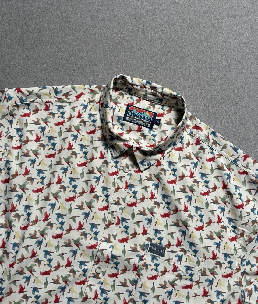 Burlebo Shirt Mens 2XL Short Sleeve Button Up All Over Duck Print Performance
