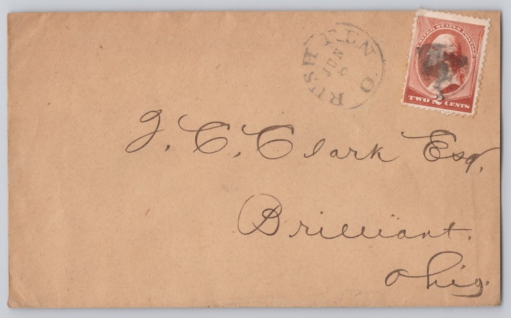 Hand-addressed Brown Envelope with 2 cent Washington Stamp, Portsmouth Jun 8