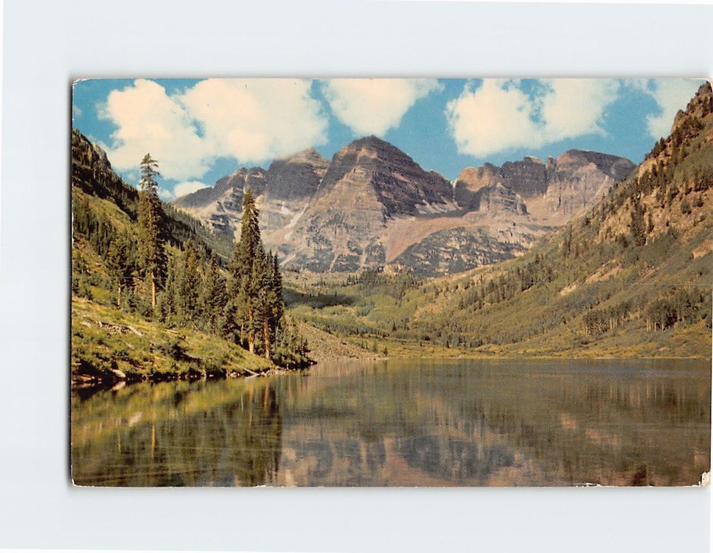 Postcard Maroon Bells and Maroon Lake Near Aspen Colorado USA