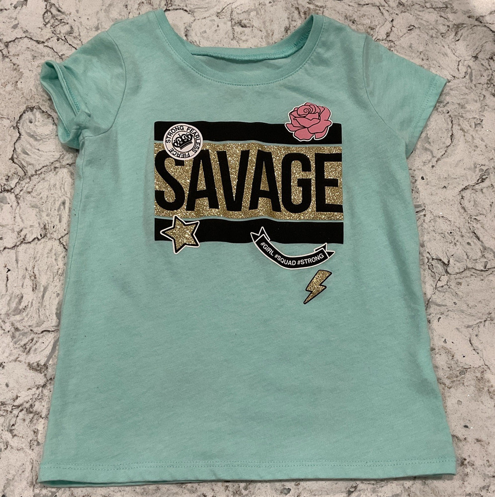 The Children's Place Girls Light Blue Short Sleeve Crew Neck Slogan Tee 4T