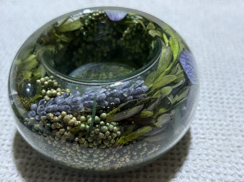 Creations by Alpac Pressed Floral Glass Tealight Candle Holder Dried Flowers