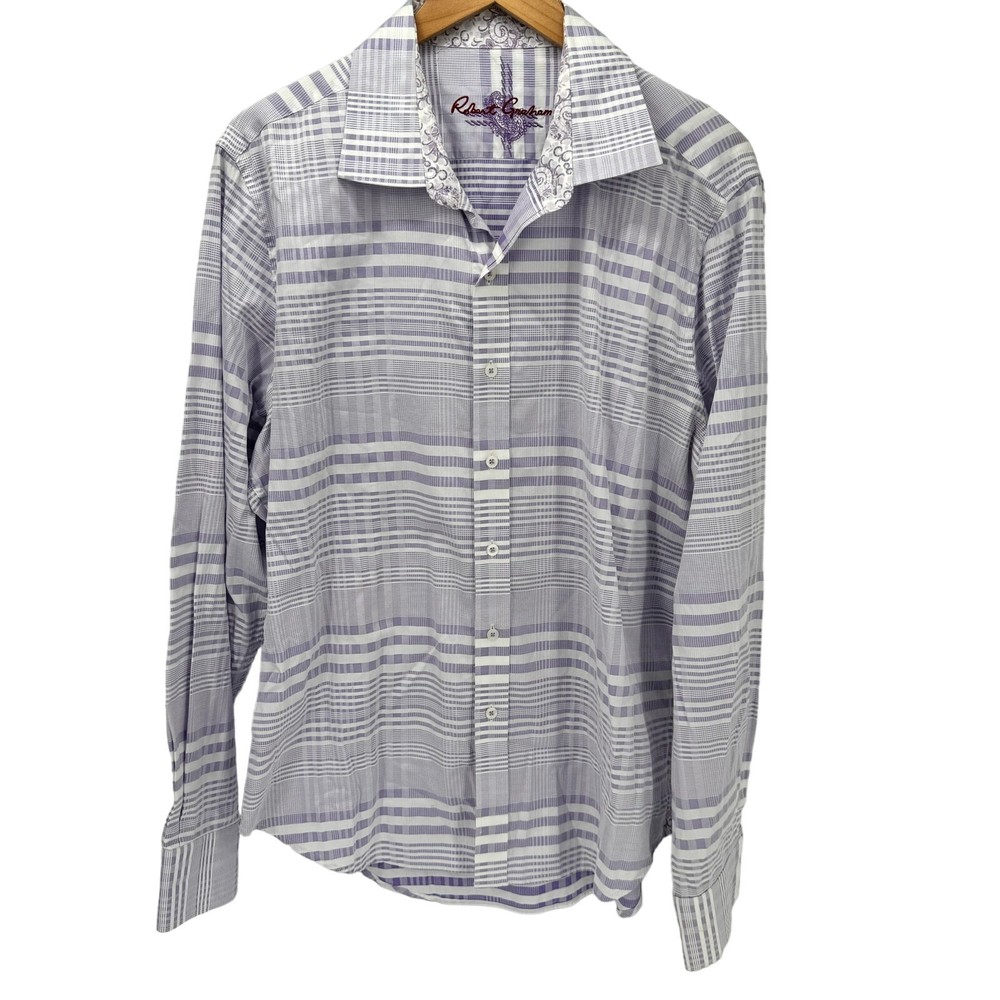 Robert Graham Shirt Mens XL Purple White Plaid Floral Long Sleeve Button Up