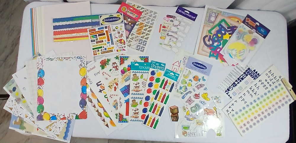 Baby Theme Huge Scrapbook Lot Acid Free Cardstock Stickers Die-Cuts Junk Journal-image