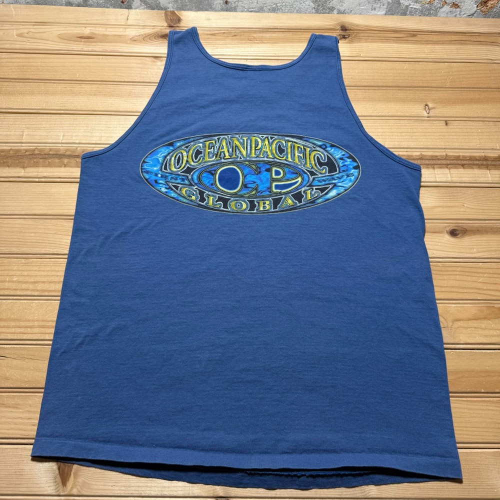 Vintage 90s Ocean Pacific First Wave Global Logo Surf Skate Tank Top USA - Large