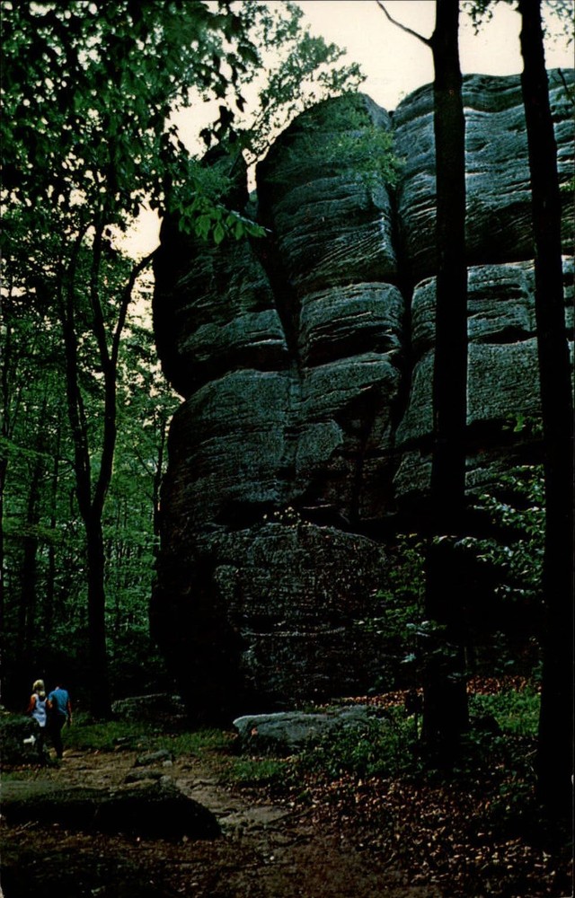 Sentinel Rock formation Rock City Park between Olean NY & Bradford PA ~ postcard