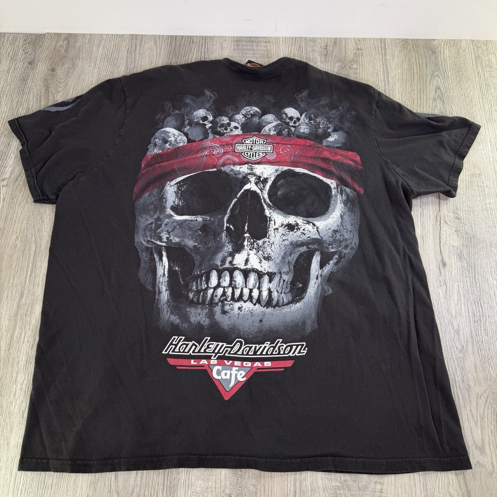 Harley-Davidson Cafe Las Vegas Black T-Shirt Men's 3XL Short Sleeve Skull Nice