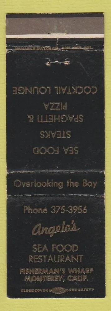 Matchbook Cover - Angelo's Seafood Restaurant Monterey CA WEAR