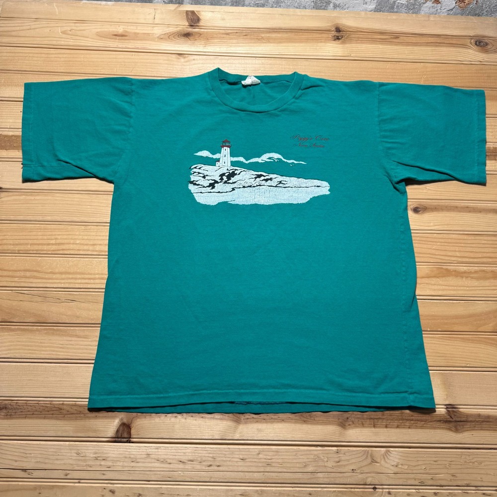 Vintage 90s Peggy's Cove Nova Scotia Lighthouse Single Stitch Graphic T-Shirt XL