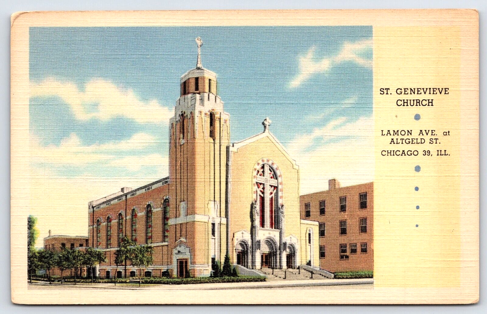 Original Old Vintage Antique Postcard St. Genevieve Church Chicago Illinois USA
