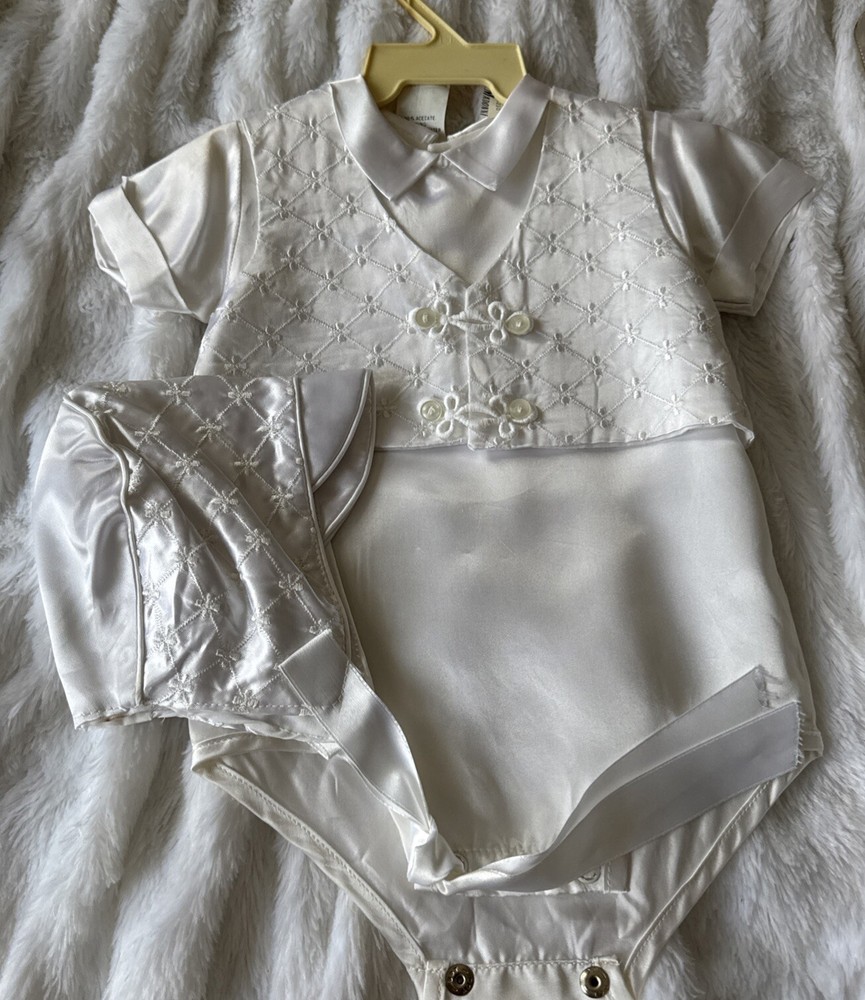 Vintage 1950s NOS Madonna Christening Set for Boys Satin 3 Piece 0-6 Months USA  
