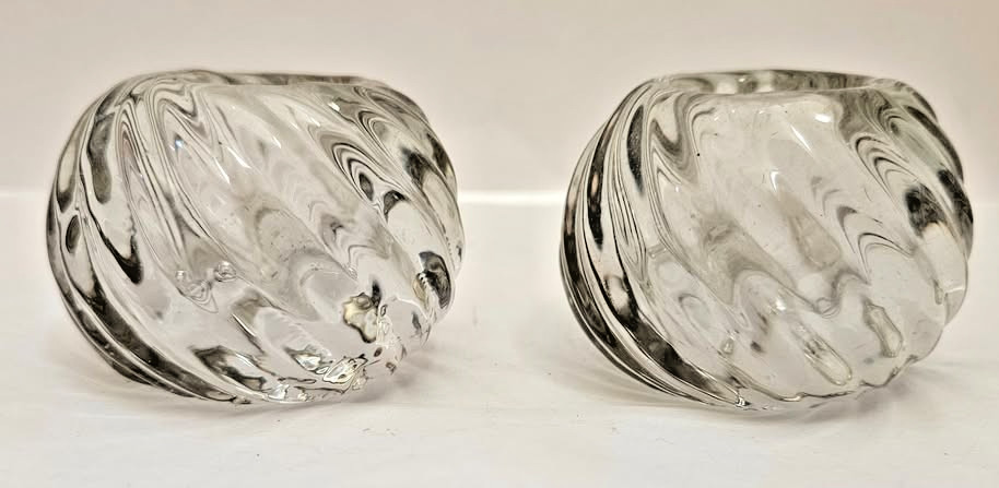 Pair of Round Crystal Swirl Ball Candlestick Holders 1.75