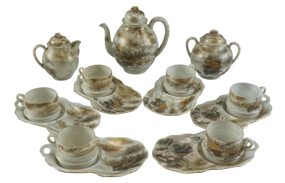 Vintage Japanese Kutani Porcelain Tea Set for Six – Hand Painted & Gilded Showa