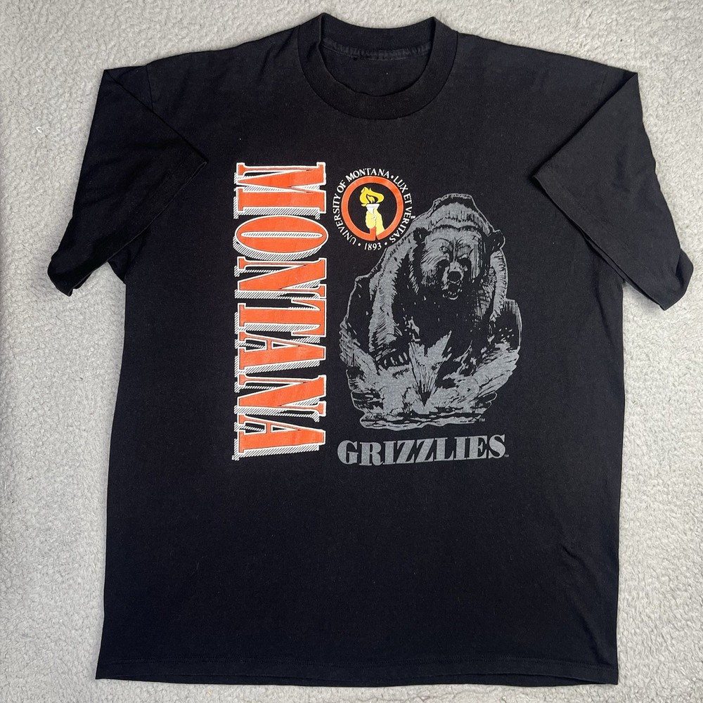 Vintage University of Montana Grizzlies T Shirt Black Single Stitch