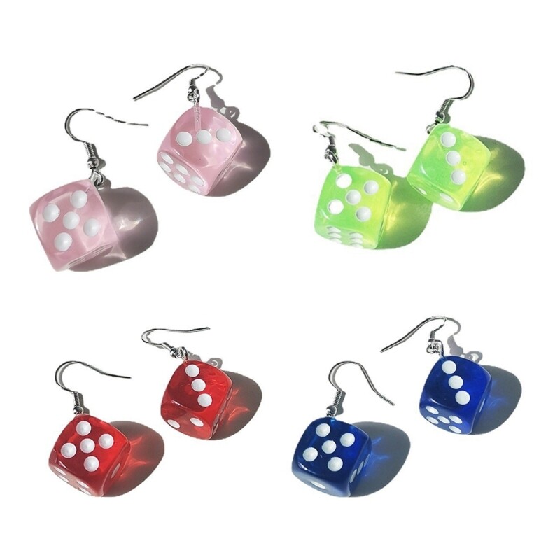 Dice-Dangle Earrings Cool Punk Resin Geometric Drop Earrings Night Club Party