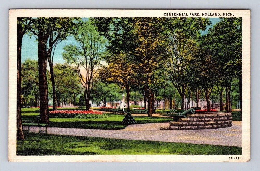 Holland MI-Michigan, Centennial Park, Antique Vintage Souvenir Postcard