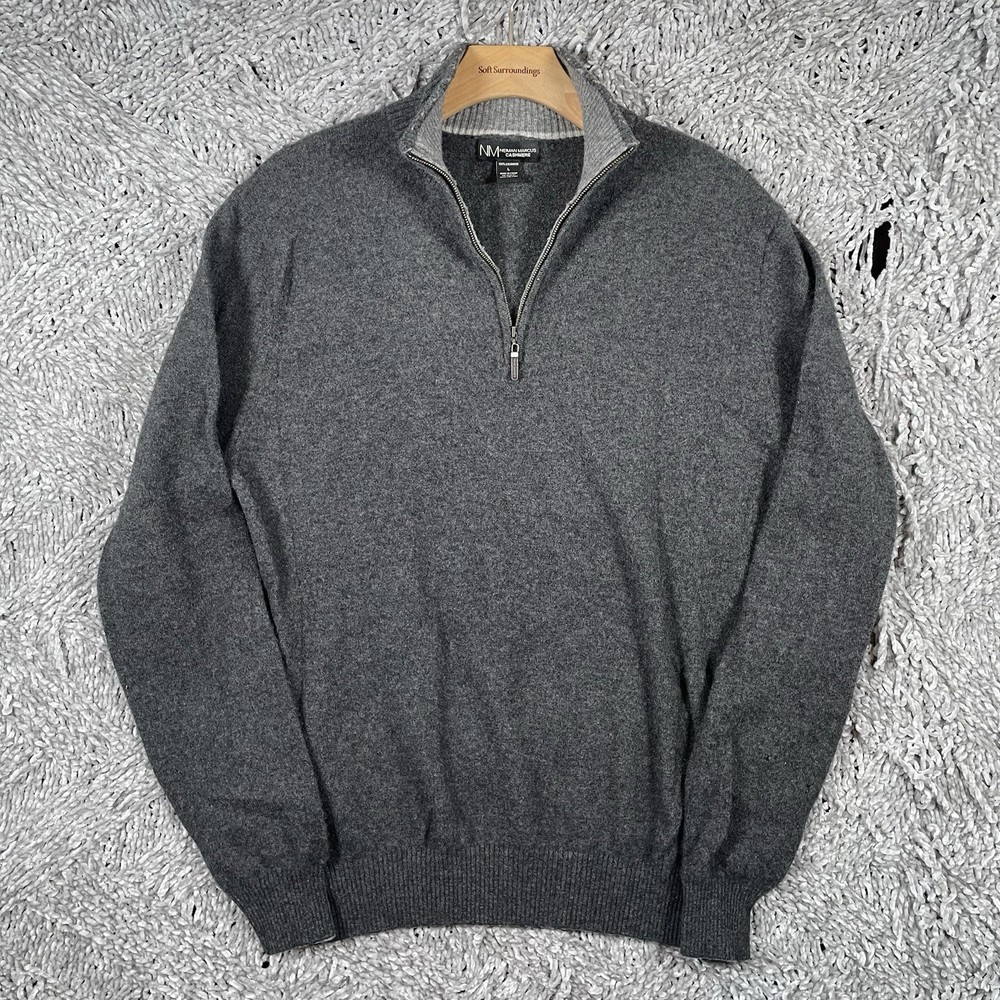 Neiman Marcus Cashmere Sweater Men's Large Gray Mock Neck Long Sleeve Designer