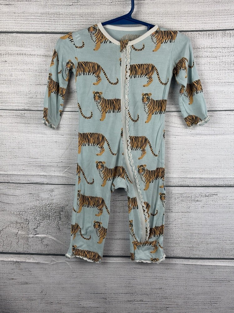 KicKee Pants Tiger Print Bamboo Blend Bodysuit Light Blue 3-6 Months