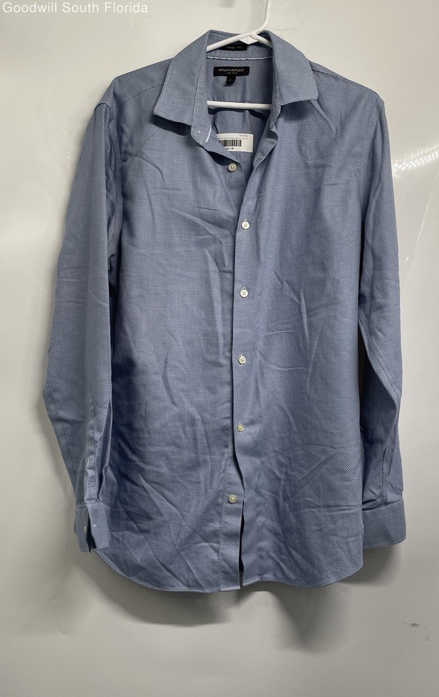 Banana Republic Mens Blue Printed Cotton Non-Iron Button-Up Shirt Size L