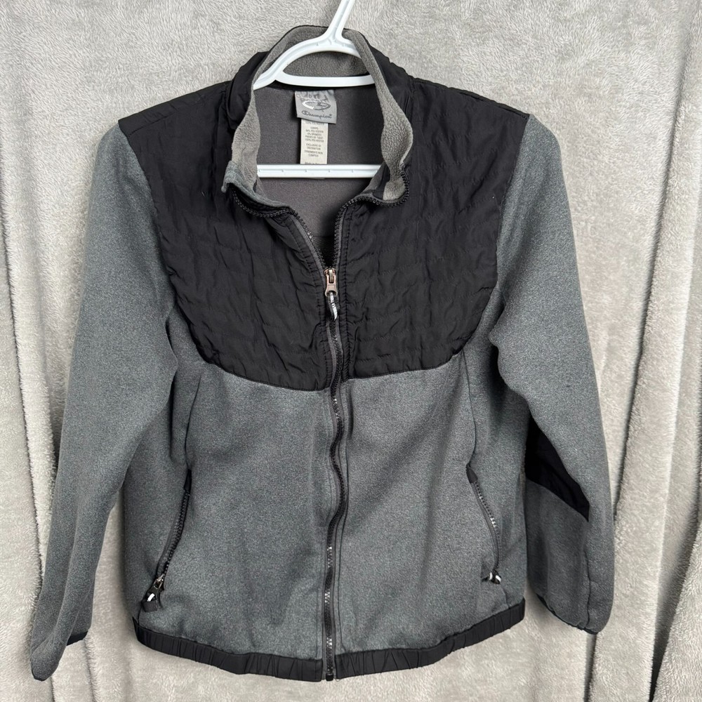 Champion Full Zip Windbreaker Jacket Women's L Gray Black Polyester Long Sleeve