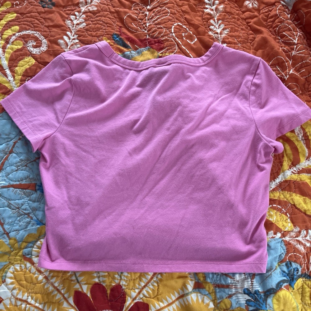 Wild Fable Women’s Pink Solid V-Neck Short Sleeve Cropped Pullover T-Shirt, M