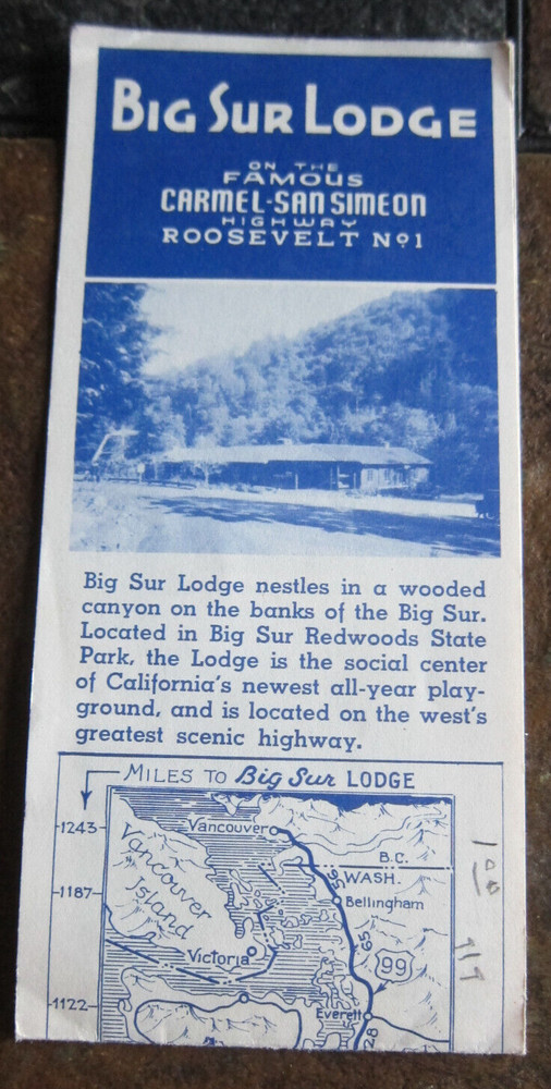 VINTAGE Big Sur Lodge Scenic State Hwy CA Mini Pocket Travel Pamphlet Map