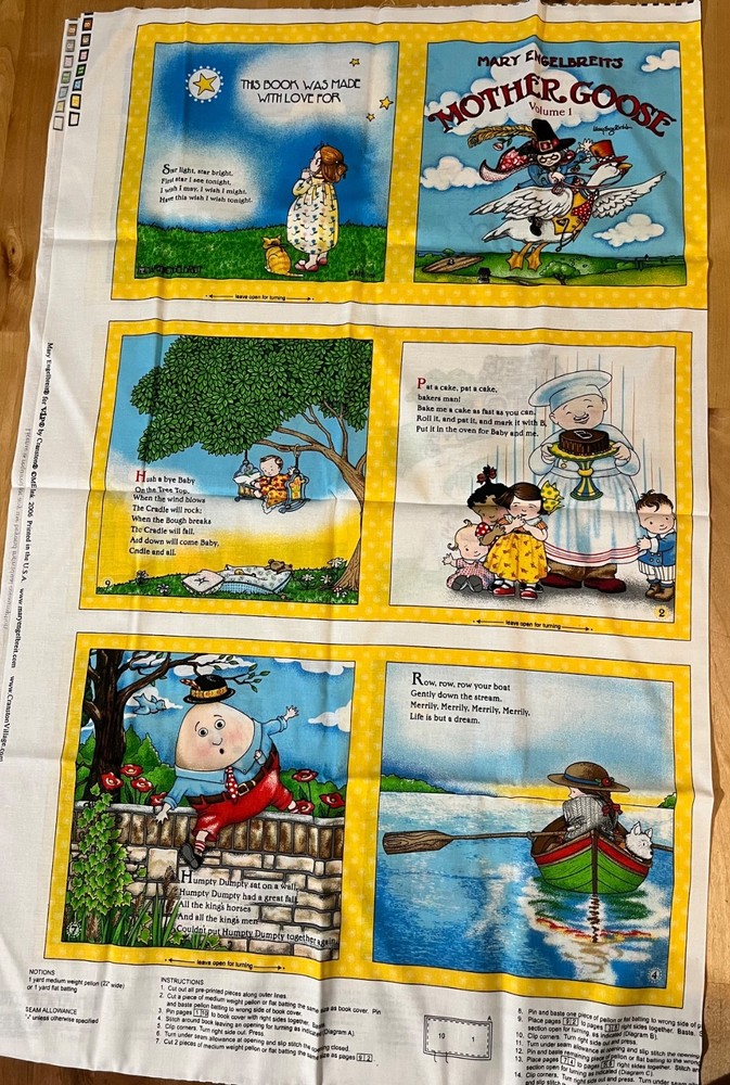 VTG Mary Engelbreit's Mother Goose Vol. 1 Soft Nursery Book, Uncut Fabric Panel