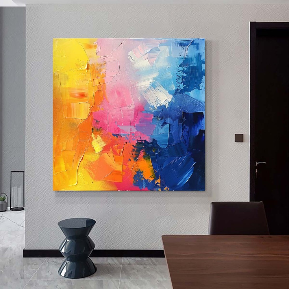 Hand Painted Oil Paintings On Canvas Abstract Wall Art Picture Blue and Yellow