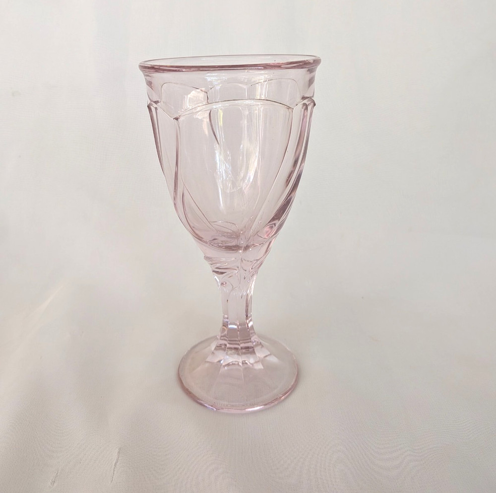 Noritake Sweet Swirl Pink Iced Tea Goblet Pressed Glass Elegant Drinkware -6.75