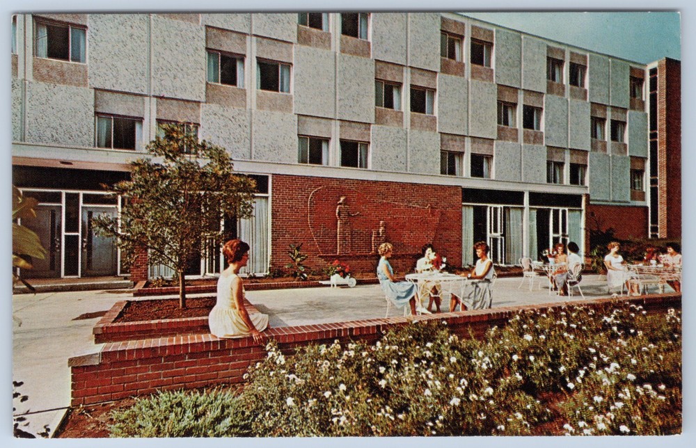 Nebraska Blair Dana College Women Outside Mickelsen Residence Hall ELCA Postcard