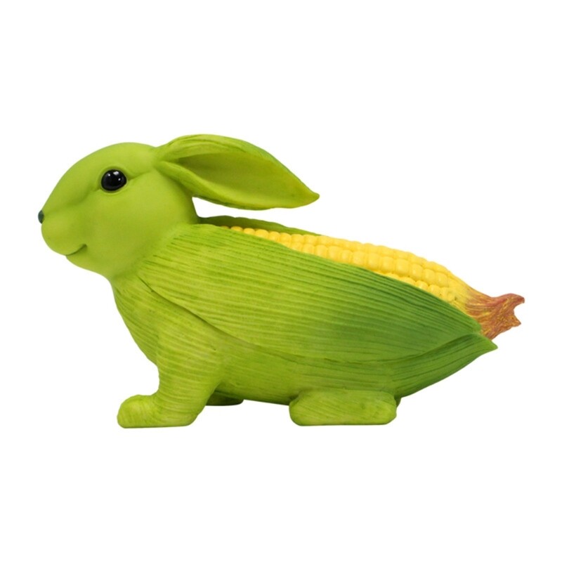 Hand Painted Corn Rabbit Resin Sculpture Delightful Accent for Thanksgiving