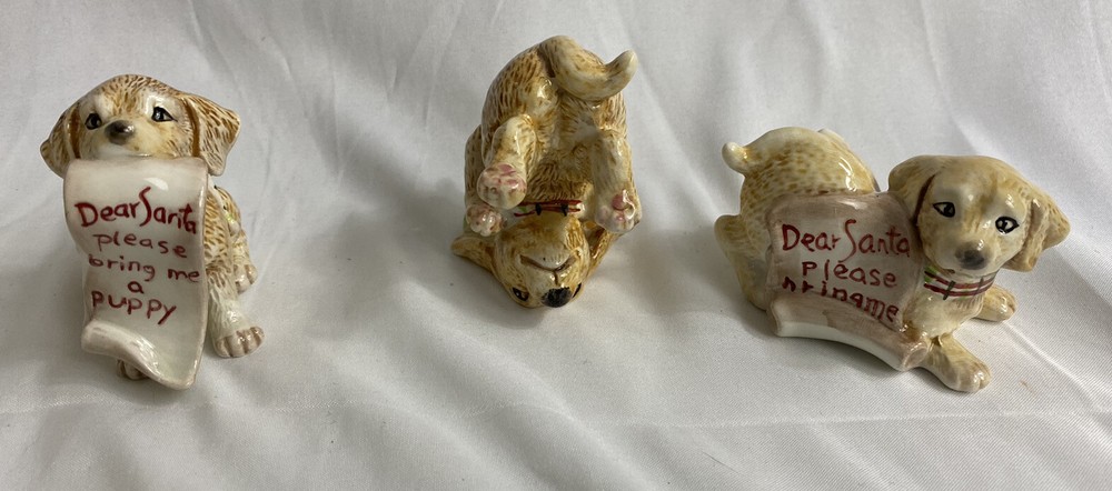 Fitz & Floyd Dear Santa Puppy Dog Christmas Ceramic Figurines Set of 3