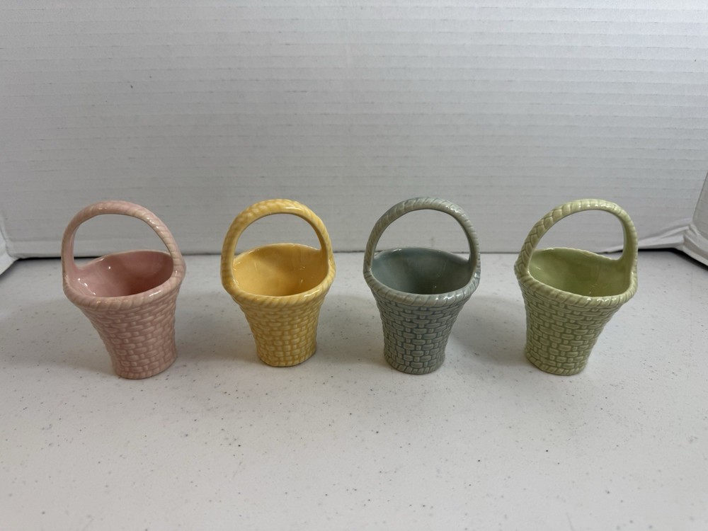 Hallmark Easter Mini Pastel Handled Ceramic Baskets, Set of 4,3.5”H X 2”W