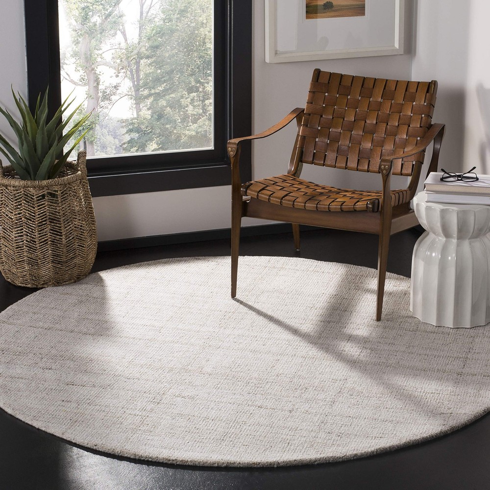 Abstract Collection 6ft Round Ivory Beige ABT141D Handmade Wool Viscose Rug-image