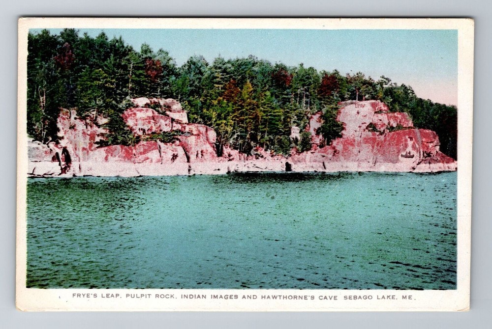 Sebago Lake ME-Maine, Frye's Leap, Pulpit Rock, Antique, Vintage Postcard
