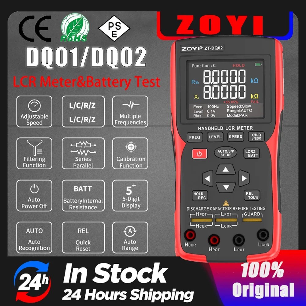 ZOYI Portable LCR Meter DQ02 100 kHz Auto-Range Handheld Digital Bridge for Ca