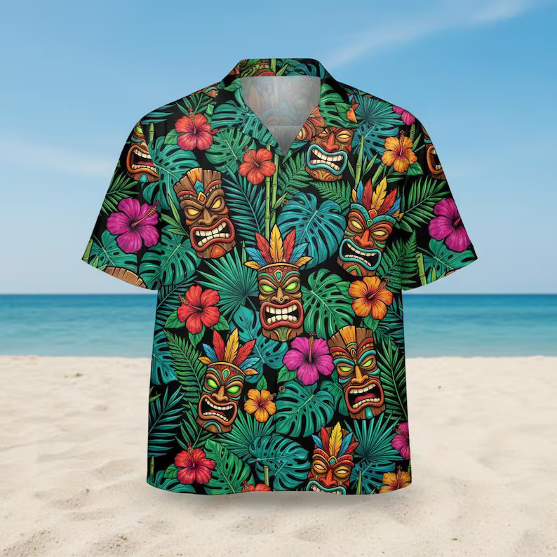 Vintage Floral Tiki Hawaiian Shirt Mens Womens Aloha Beach Party Vacation
