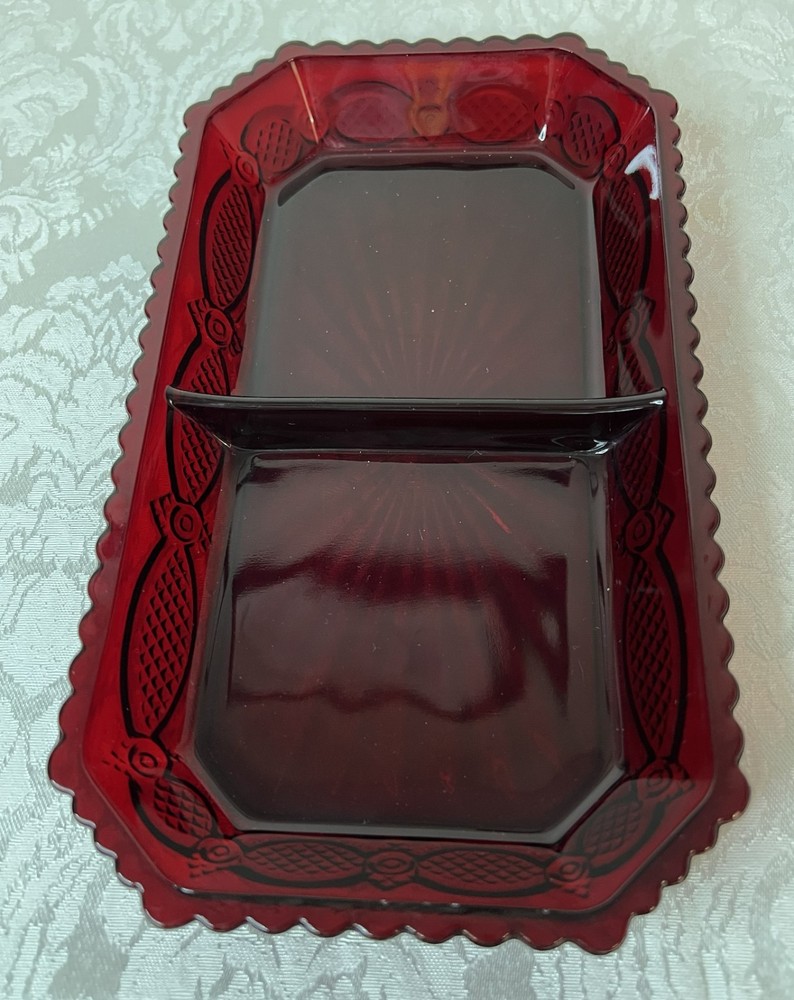 Vintage AVON 1876 Ruby Red Cape Cod Divided Condiment Relish Dish