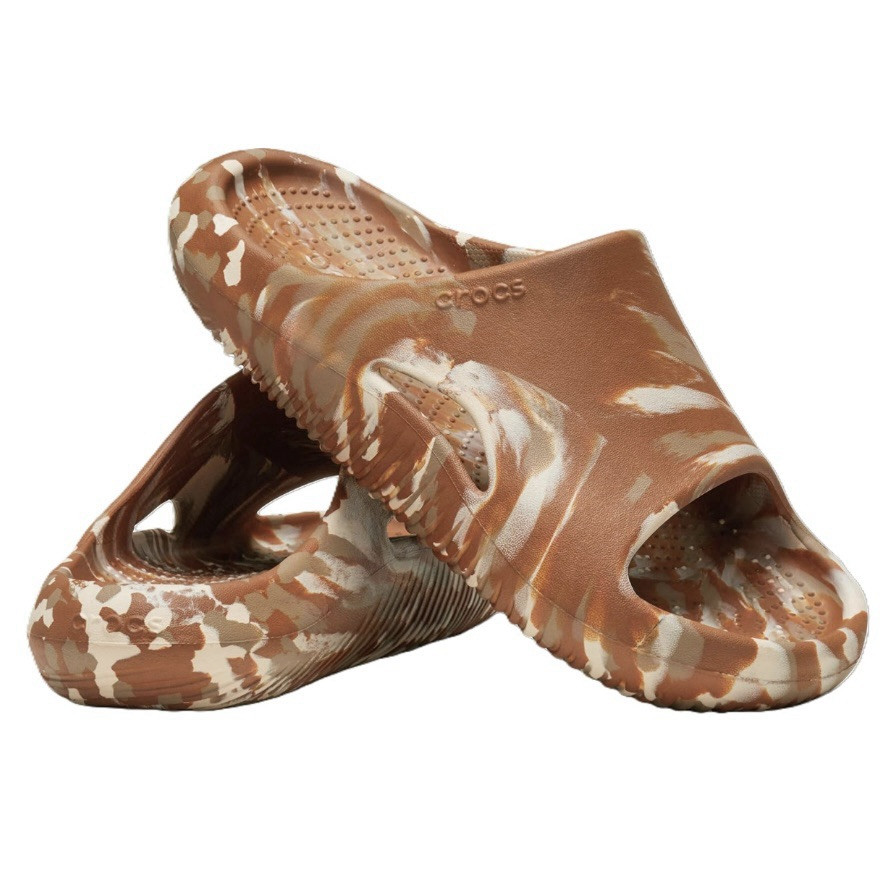 Crocs Mellow Recovery Marbled Cognac Comfort Slides Sandals Womens Size 6 NEW