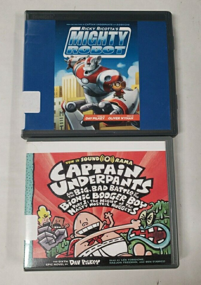 Audiobook CD Lot (2) Dav Pilkey, Captain Underpants Booger Boy & Ricky Ricotta's