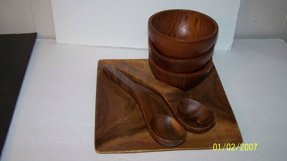 Acacia Wood Salad Bowl Set with Serving Utensils-image