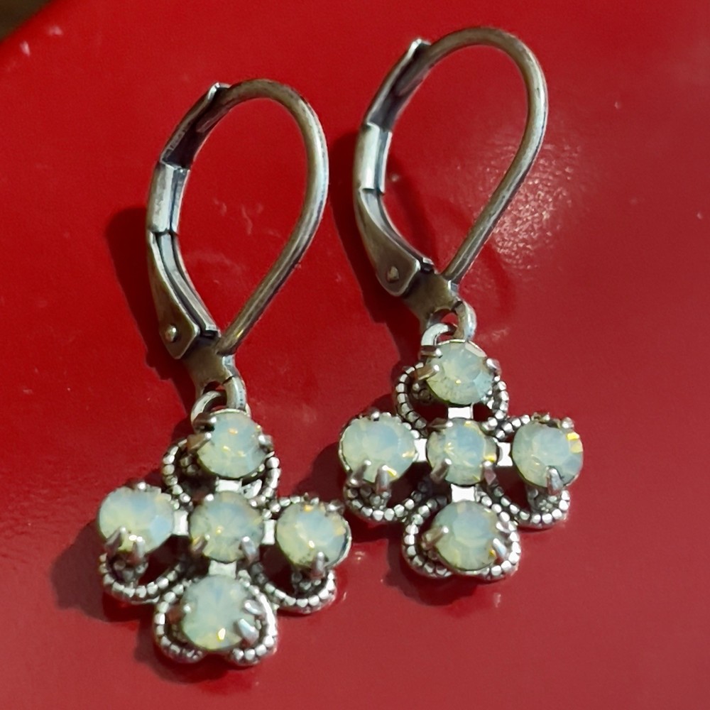 Liz Palacios Dangling Earrings - White Opal Swarovski Crystals Leverback