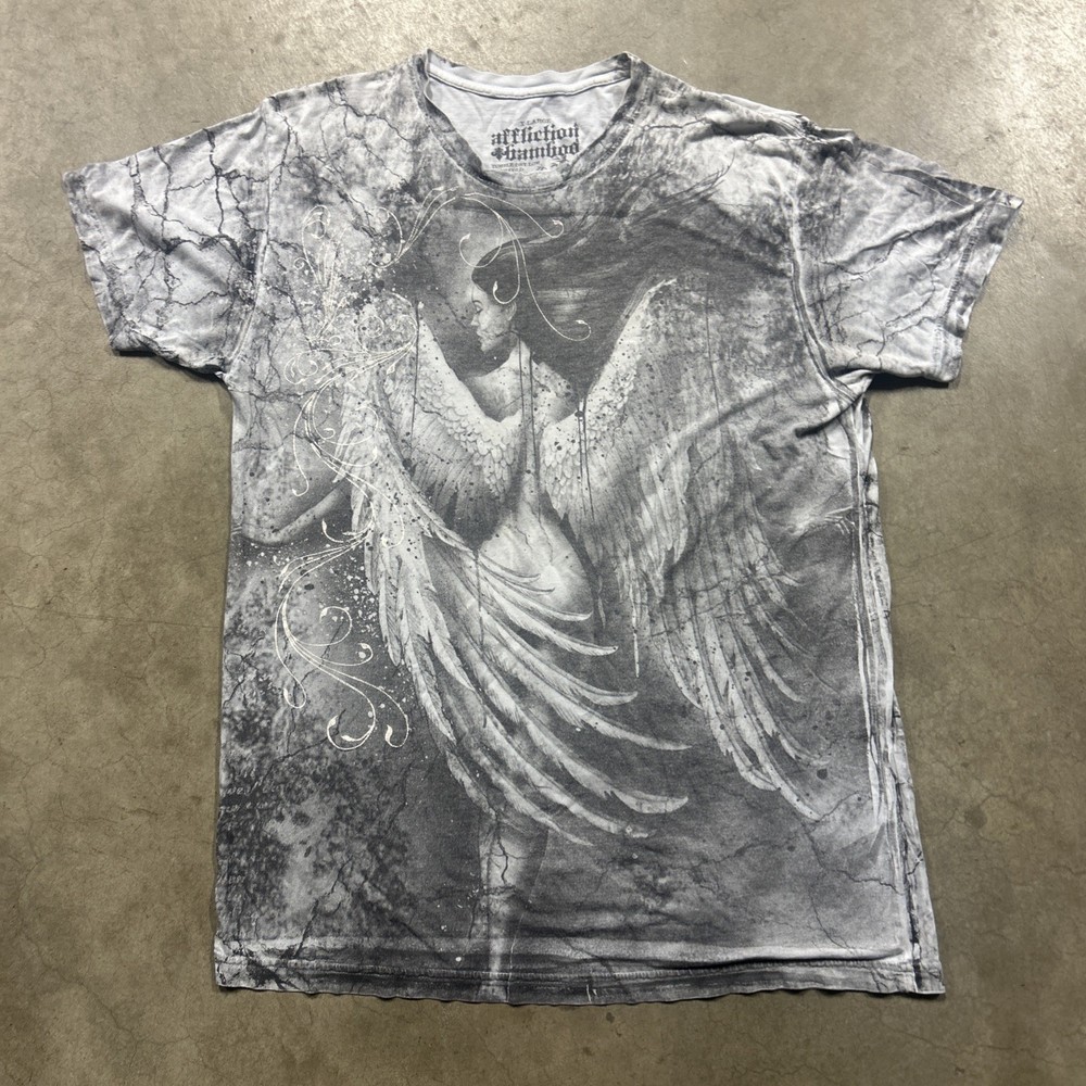 Rare Affliction Bamboo Angel Black and Grey Shirt Size XL