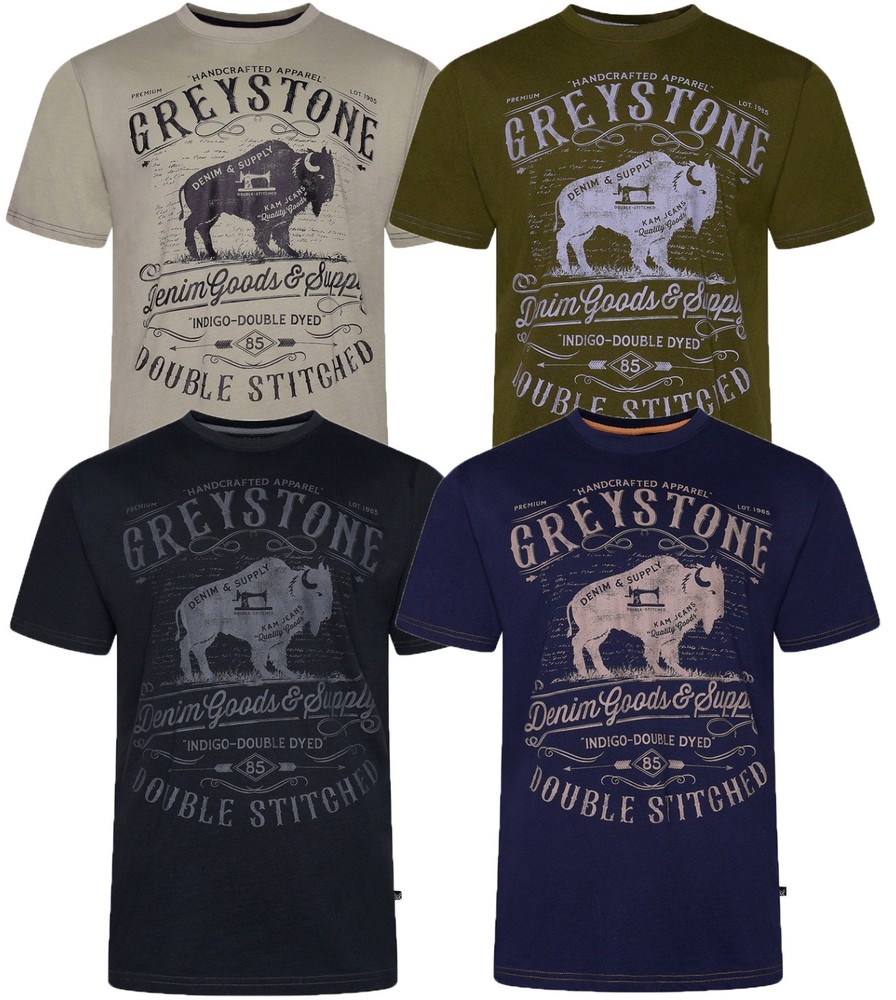 Mens KAM BIG Fashion T Shirt Short Sleeve Casual Cotton Greystone Summer 2-8XL