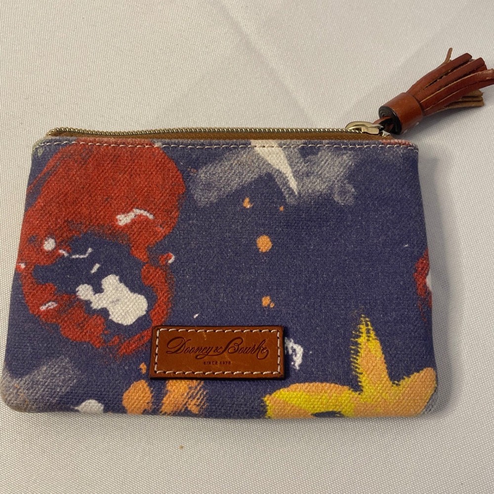 Dooney & Bourke Abstract Graffiti Canvas Coin Pouch Tassel Zip Wallet Blue Red-image