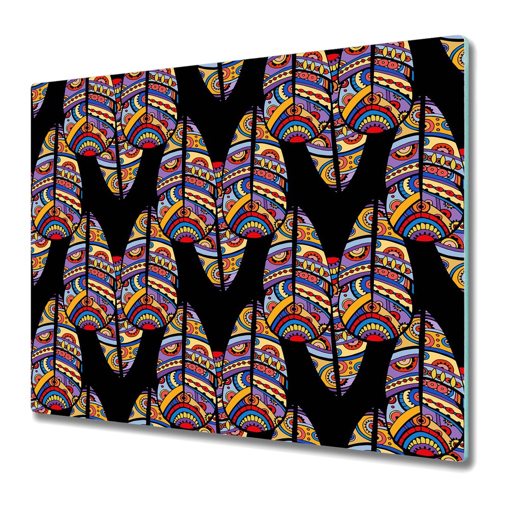 Glass Worktop Saver Kitchen Tribal art Colourful purple and yellow 60x52
