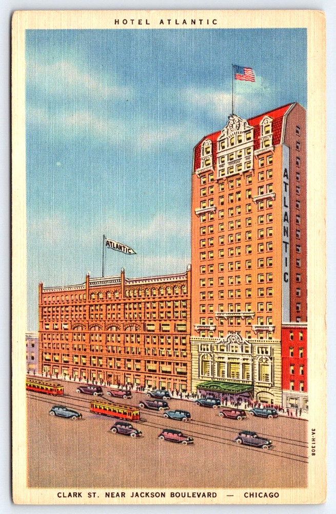 Chicago Illinois Il Hotel Atlantic Building Street View Cars Vintage Postcard