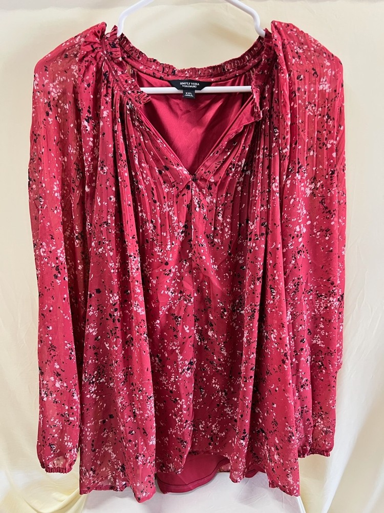 Simply Vera Wang Women's Long Sleeve Blouse Red Size XXL