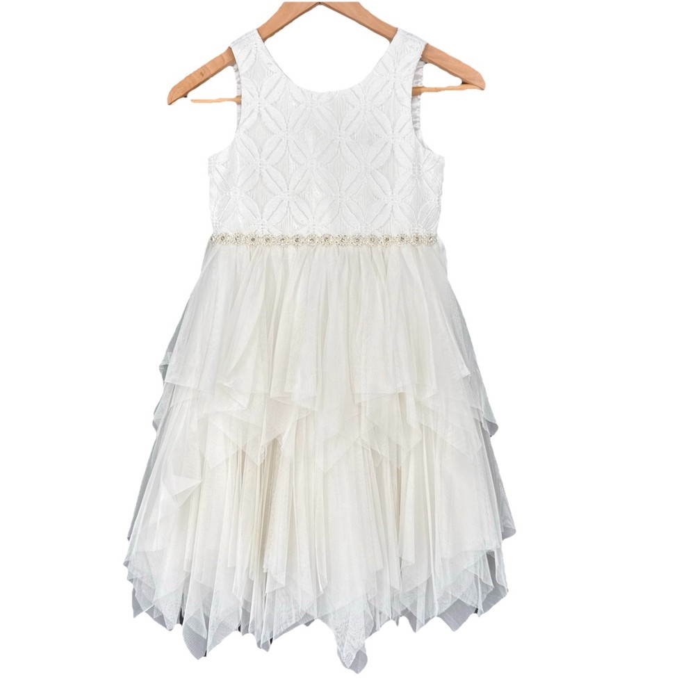 Cinderella Girls Ivory Tulle Flower Girl Dress Size 7 Beaded Waist